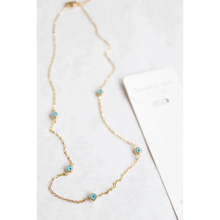 Nazar Boncuk Çelik Kolye - Altın