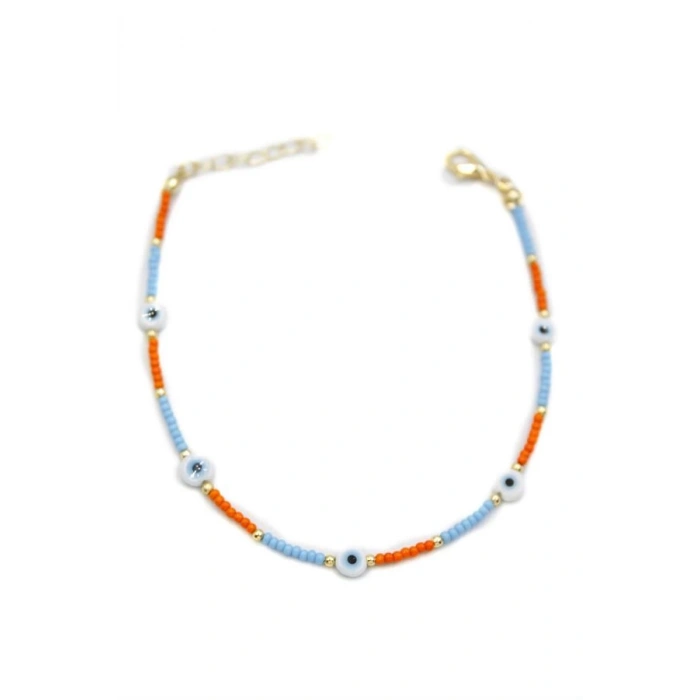 Nazar Boncuklu  Halhal - Beyaz