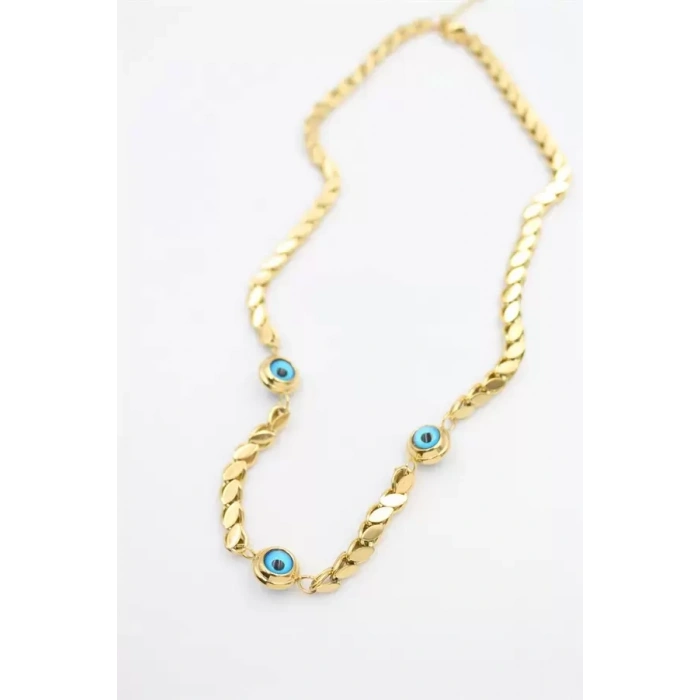Nazarlı Arpa Zincir Kolye - 45 cm - Altın