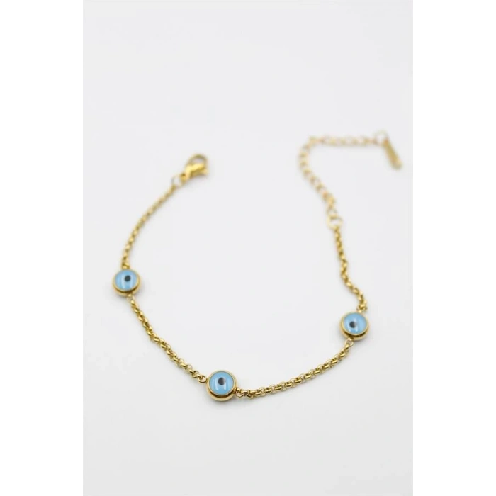 Nazarlı Zincir Çelik Bileklik - Altın