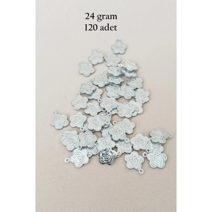 Oya Abiye Bileklik Kolye Pleksi Metalik Plastik Pul Gümüş Renk 24 gram 120 adet - BNC584