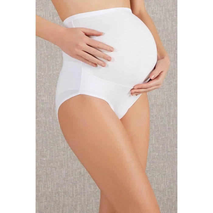 Pamuk ve Modal Kumaş Yüksek Bel Ten Hamile Külodu