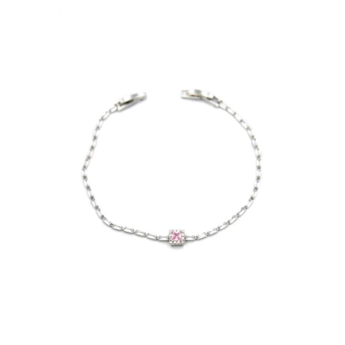Pembe Taşlı Bileklik - Gümüş