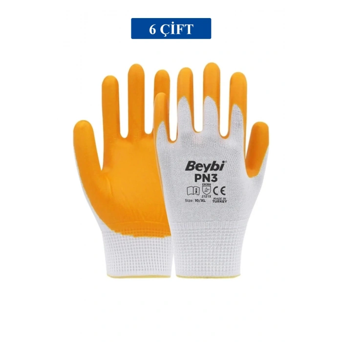 Pn3 Sarı Iş Eldiveni Polyester No:10 Örme Nitril Beybi Royaleks Group - 6 Çift