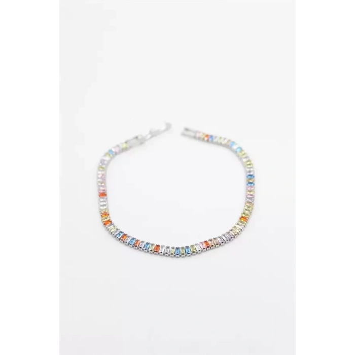 Renkli Baget Taşlı Bileklik - Gümüş