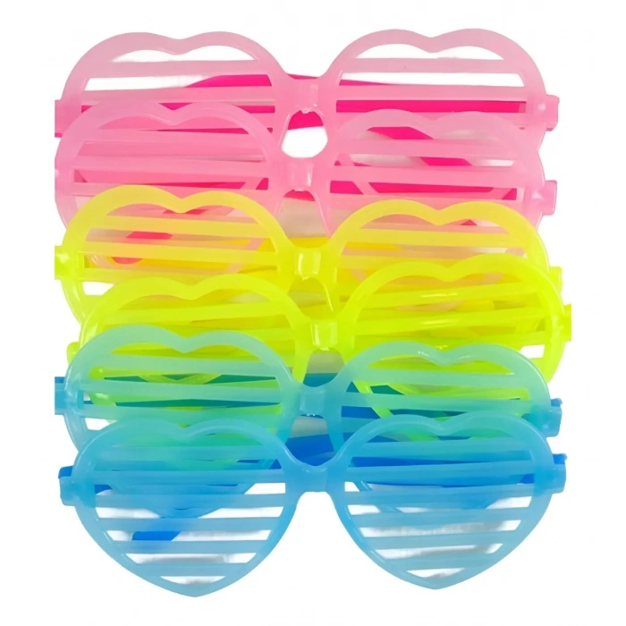 Retro Neon Fosforlu Kalp Panjur Gözlük - 12 Adet