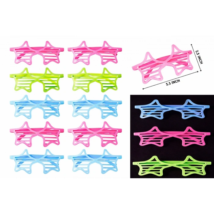 Retro Neon Fosforlu Yıldız Panjur Gözlük - 12 Adet