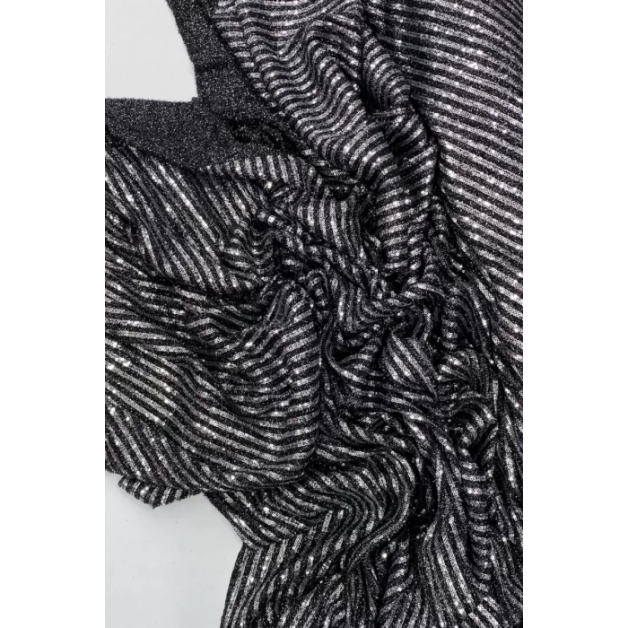 Sakallı Çizgili Pullu Kumaş  Pullu Payet Kumaş Abiye Nişan Düğün Siyah