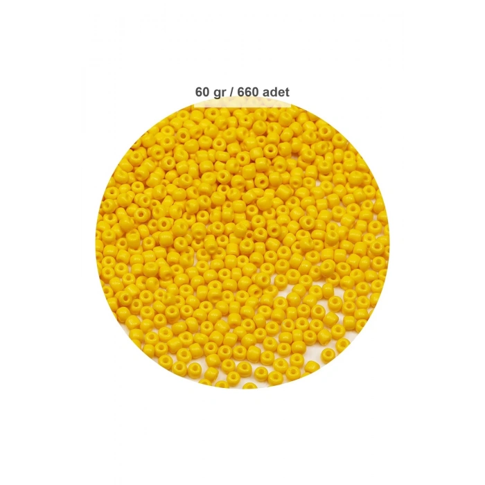 Sarı Renk 4 mm Yaklaşık 660 adet / 60 gram Cam Boncuk Oya Yazma Bileklik ve Kolye