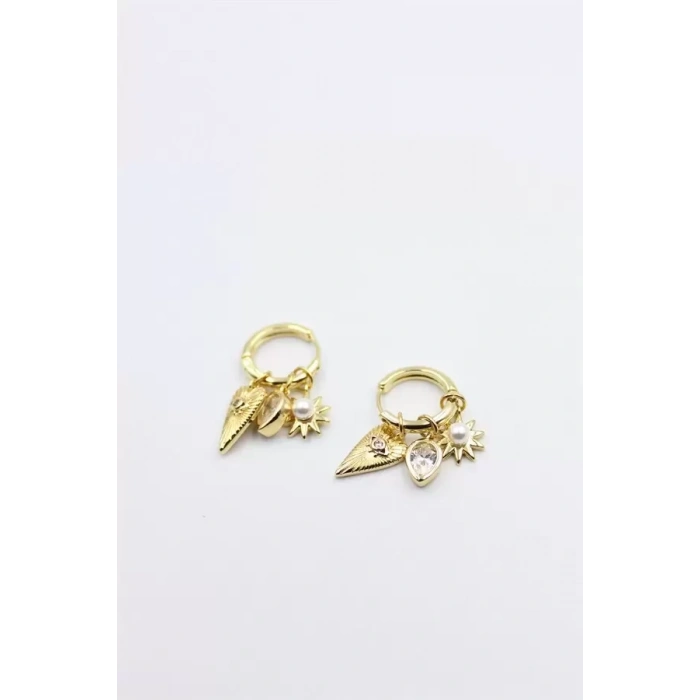 Taşlı Charm Küpe - Altın