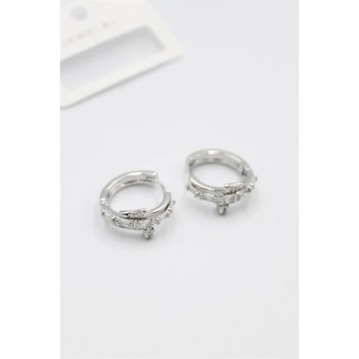 Taşlı Çivi Küpe - Gümüş