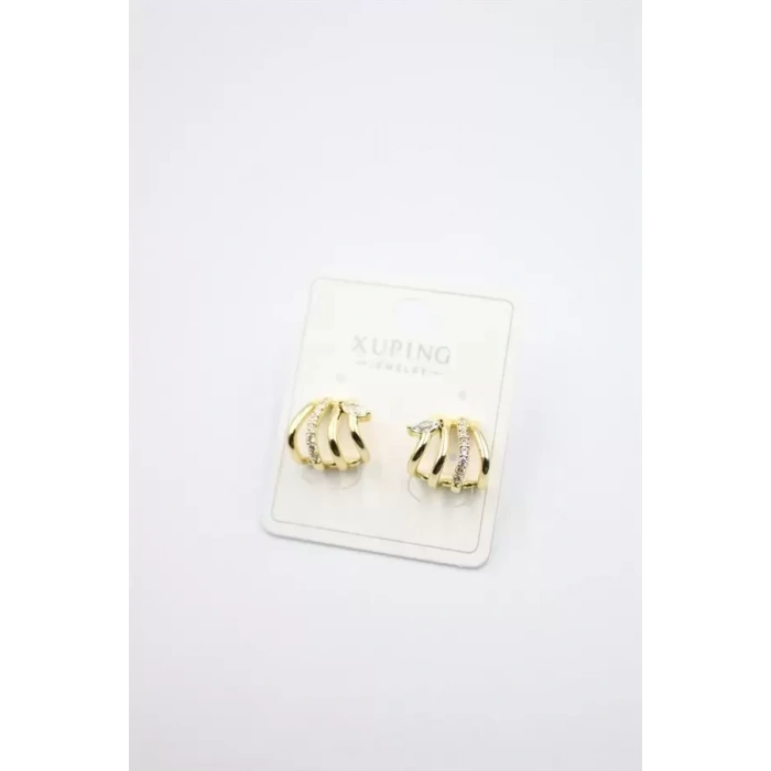 Taşlı Çoklu Görünümlü Küpe - Altın