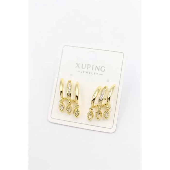 Taşlı Çoklu Görünümlü Küpe - Altın