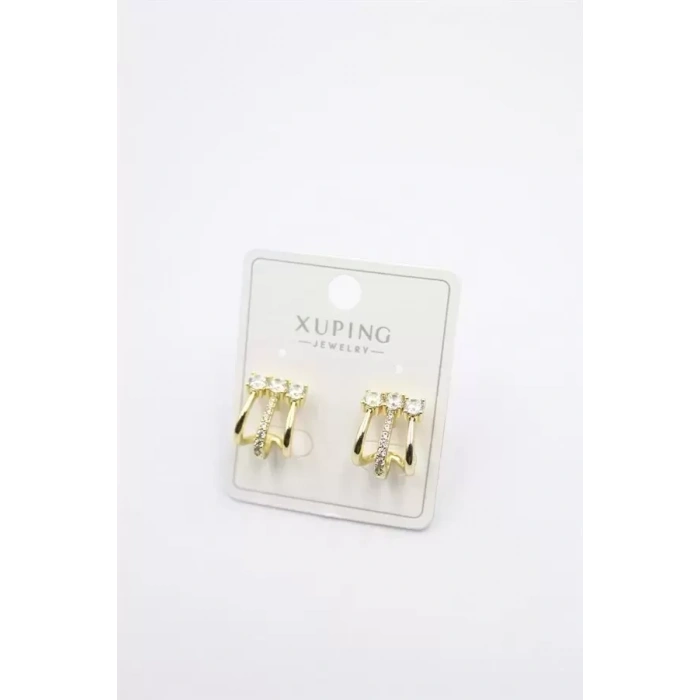 Taşlı Çoklu Görünümlü Küpe - Altın