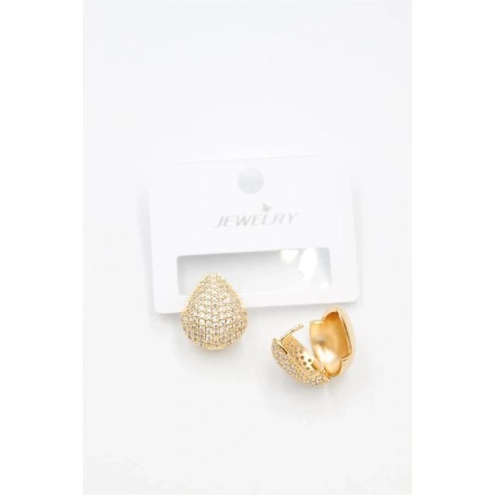 Taşlı Damla Küpe - Altın