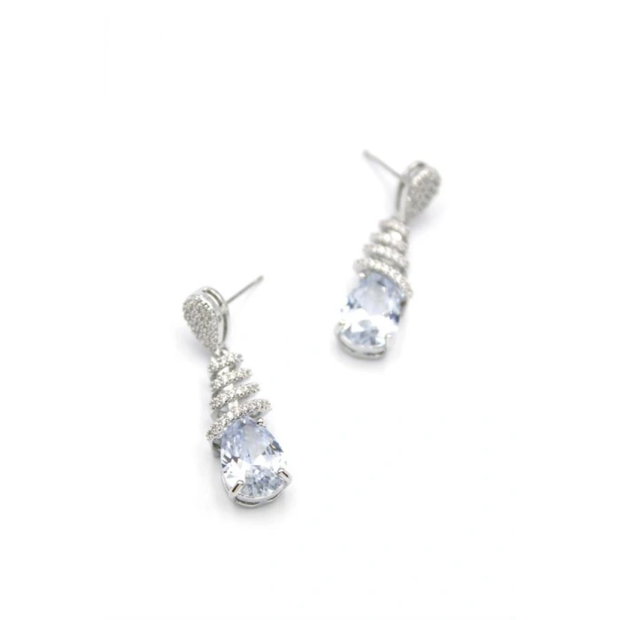 Taşlı Damla Küpe - Gümüş