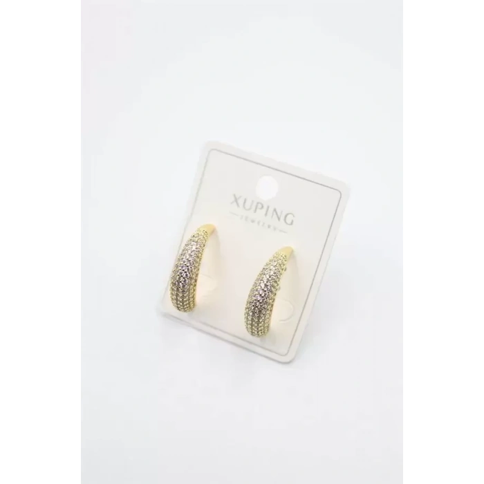 Taşlı Halka Küpe - Altın