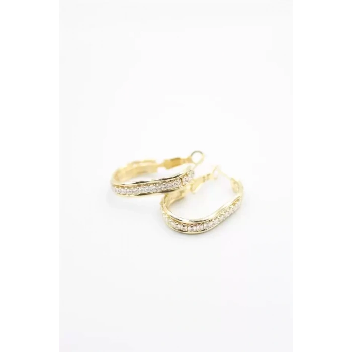 Taşlı Halka Küpe - Altın