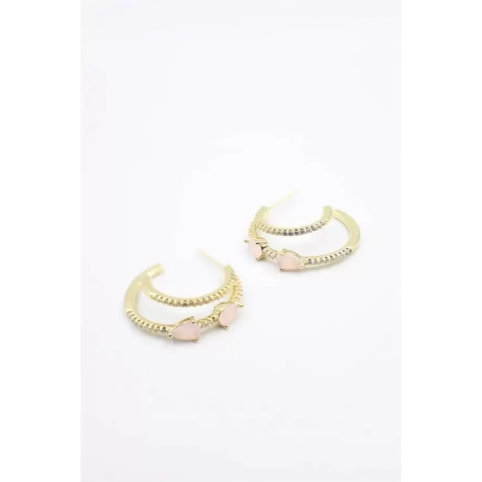 Taşlı Halka Küpe - Altın