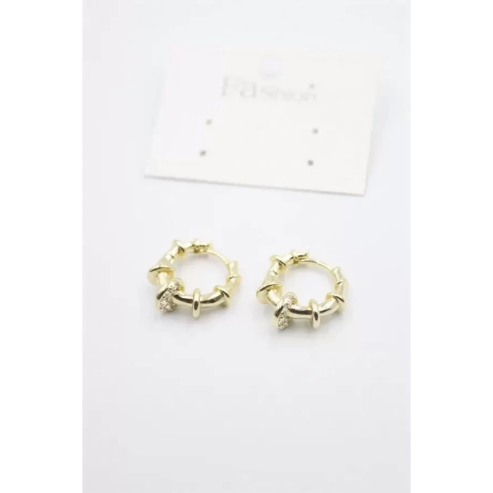 Taşlı Halka Küpe - Altın