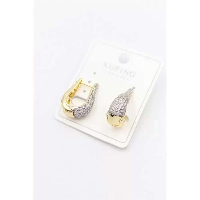 Taşlı Halka Küpe - Altın