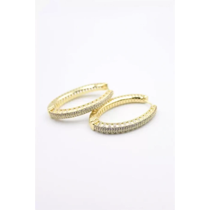 Taşlı Halka Küpe - Altın