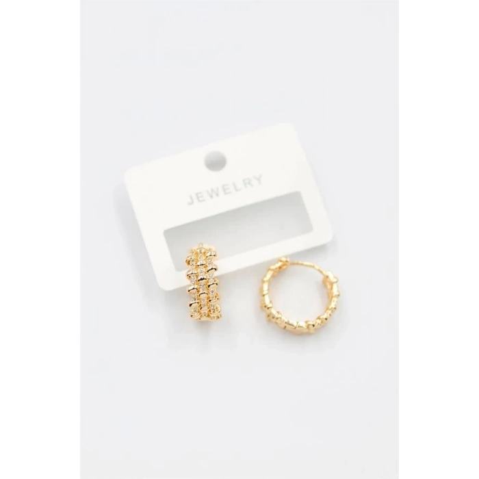 Taşlı Halka Küpe - Altın