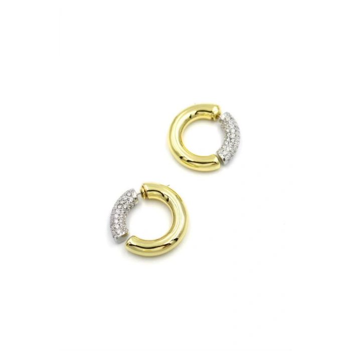 Taşlı Halka Küpe - Altın