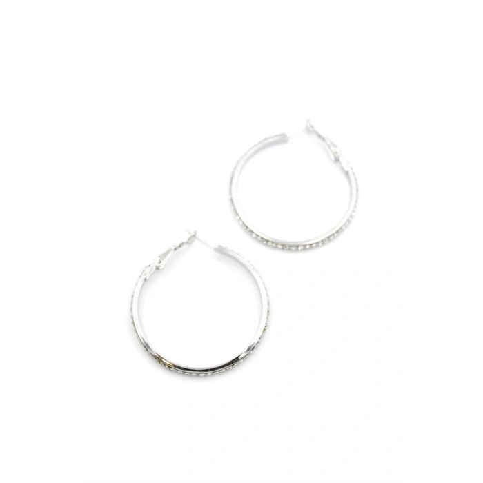 Taşlı Halka Küpe - Gümüş