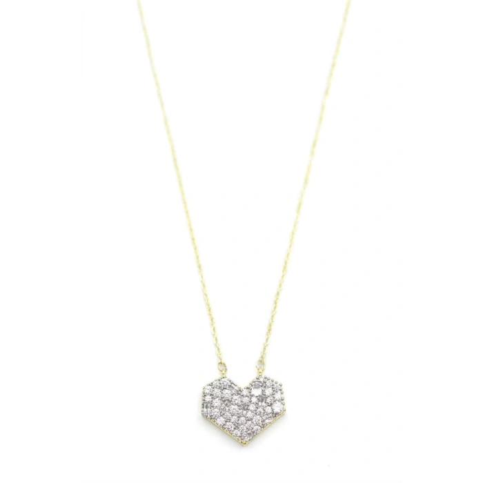 Taşlı Kalp Kolye - Altın