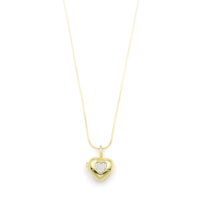 Taşlı Kalp Kolye - Altın