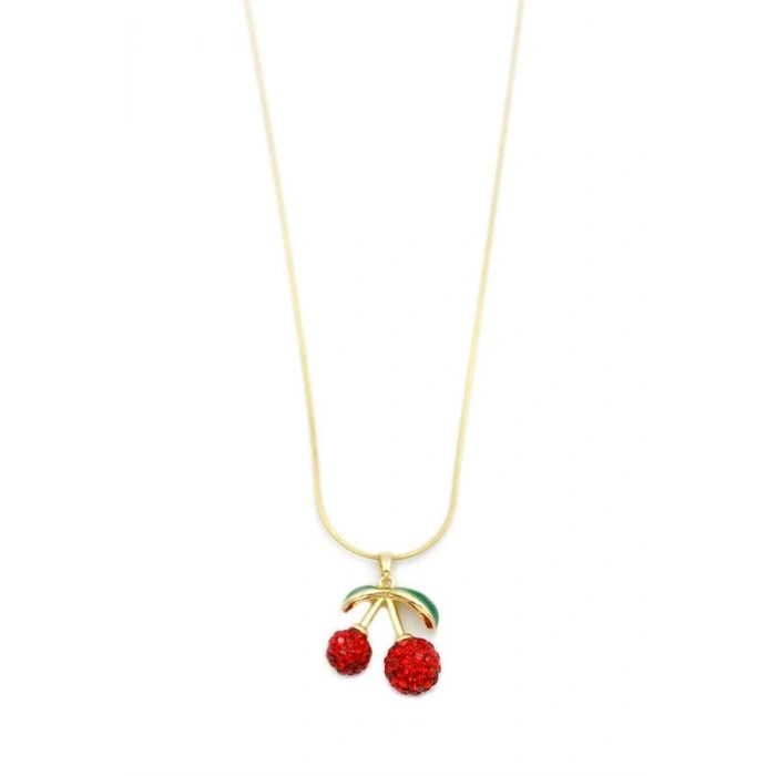 Taşlı Kiraz Kolye - Altın