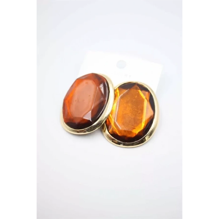 Taşlı Küpe - Kahverengi