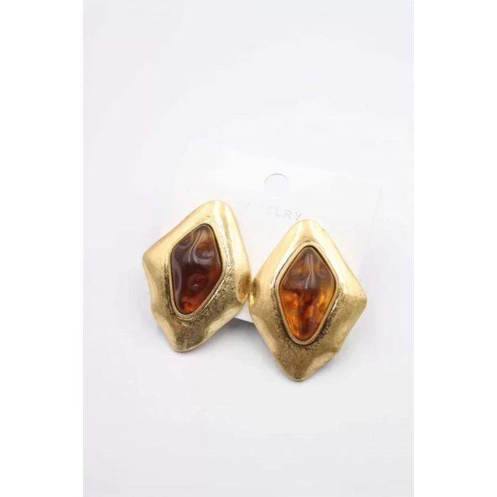 Taşlı Küpe - Kahverengi