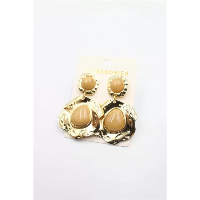 Taşlı Küpe - Kahverengi