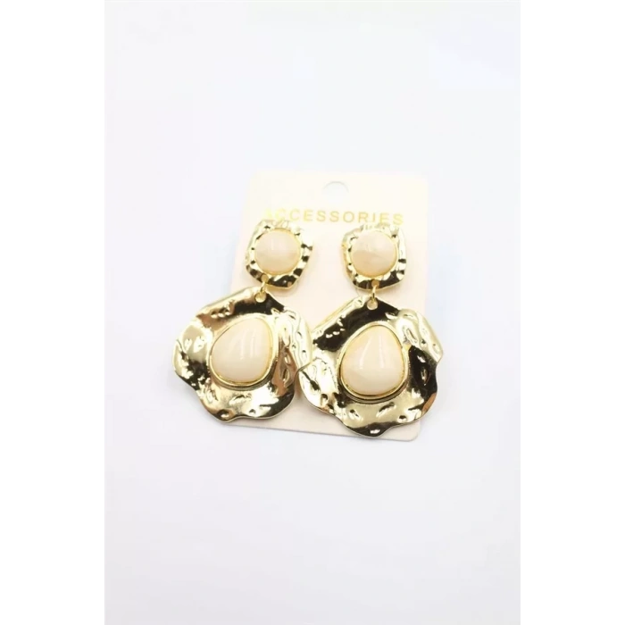 Taşlı Küpe - Krem