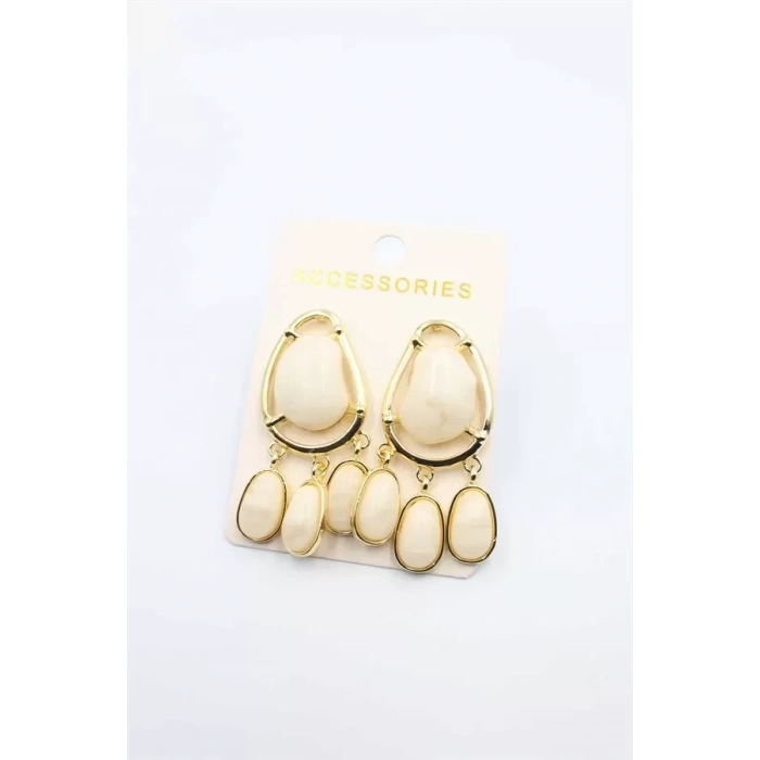 Taşlı Küpe - Krem