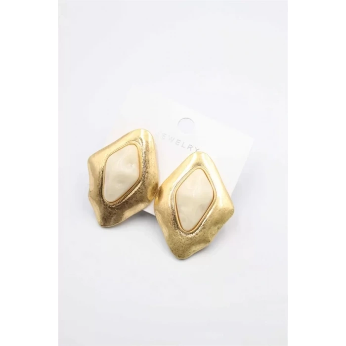 Taşlı Küpe - Krem