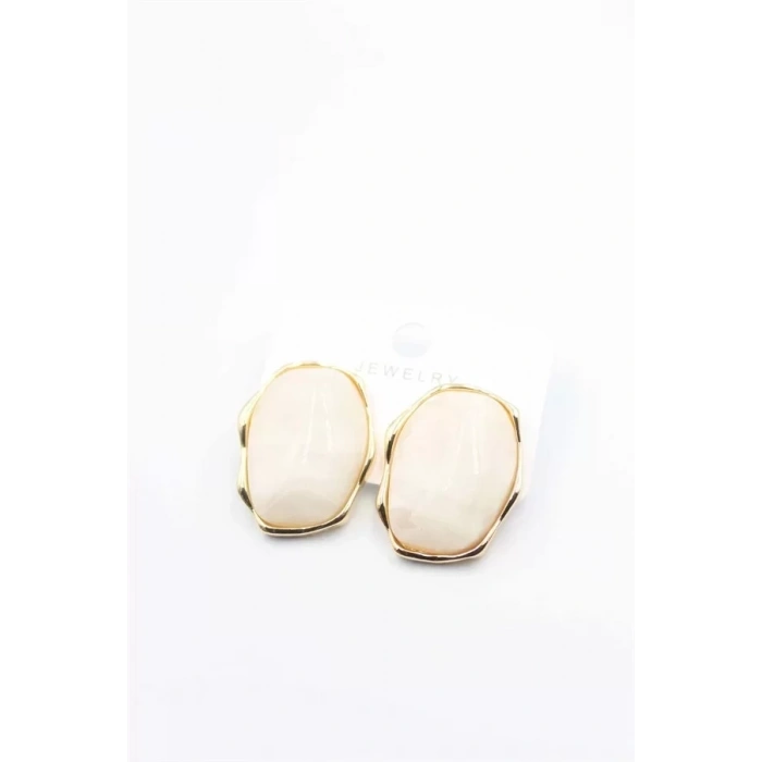 Taşlı Küpe - Krem