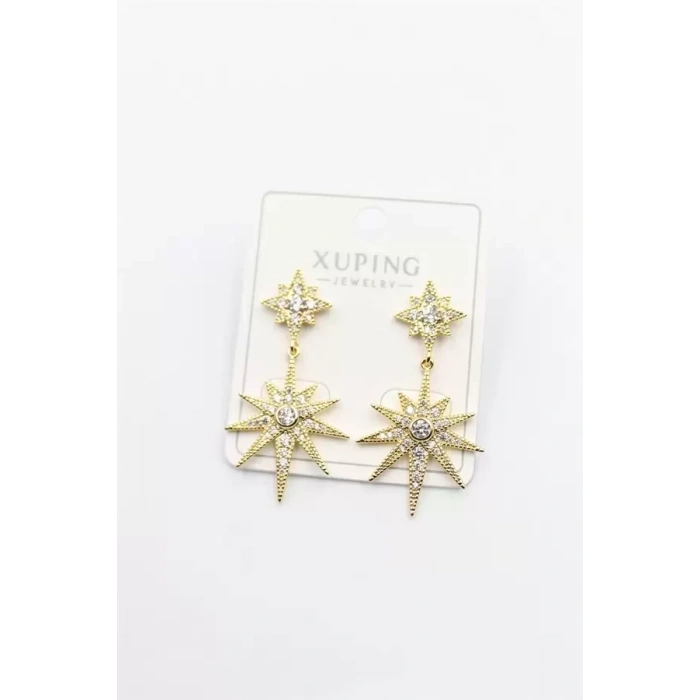 Taşlı Kutup Yıldızı Küpe - Altın