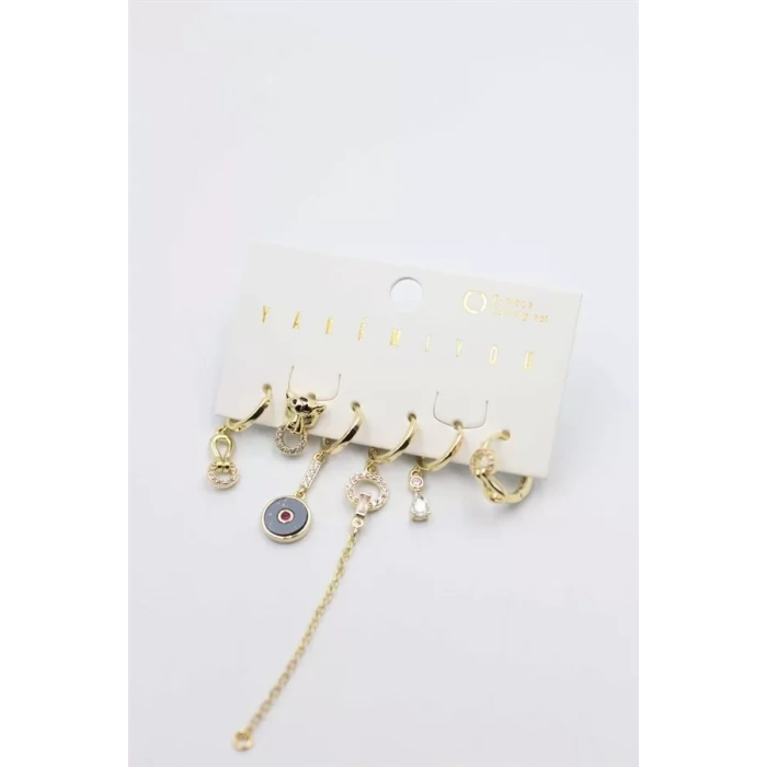 Taşlı Set Küpe - Altın