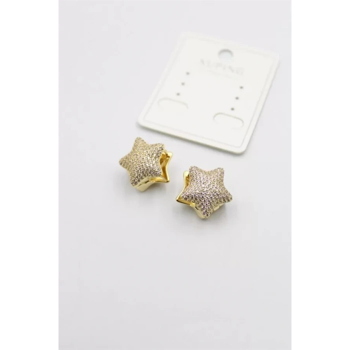 Taşlı Yıldız  Küpe - Altın