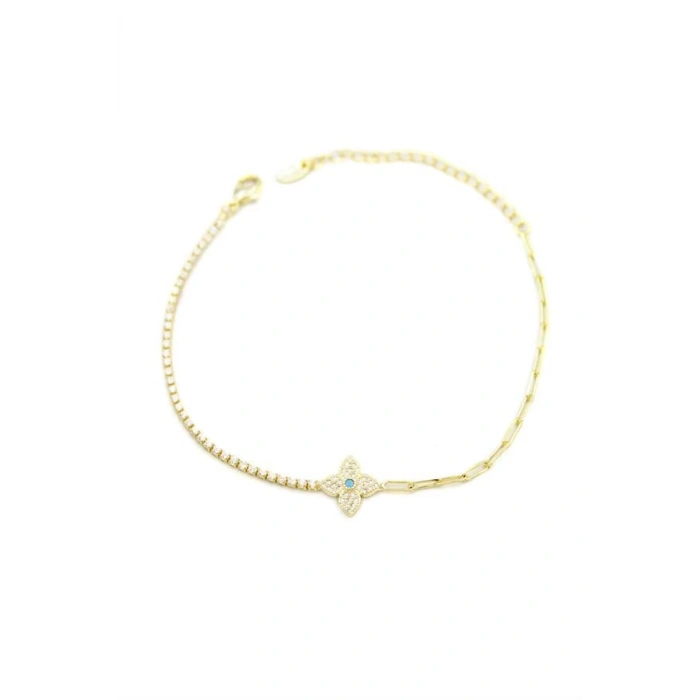 Taşlı Yonca Bileklik - Altın