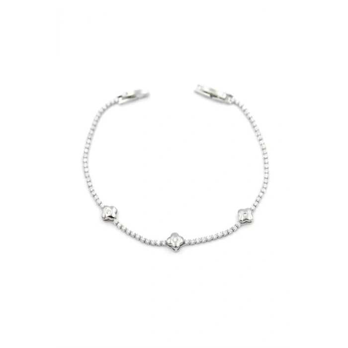 Taşlı Yonca Bileklik - Gümüş