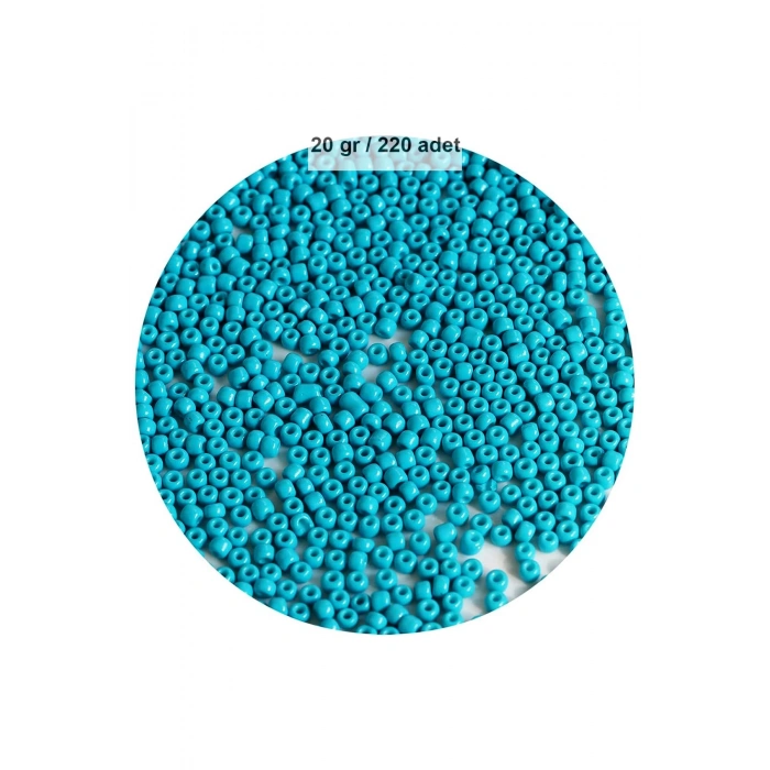 Turquaz Mavi Renk 4 mm Yaklaşık 220 adet/20 gram Cam Boncuk Oya Yazma Bileklik ve Kolye