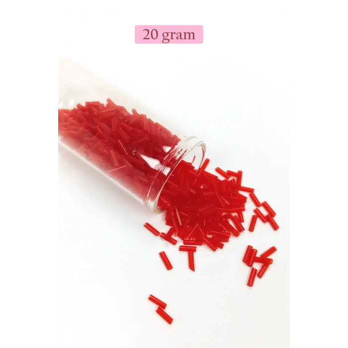 Uzun Boru Kesme Boncuk Çap 2mm Uzunluk 10 mm - 20 Gram - Kırmızı - BNC245
