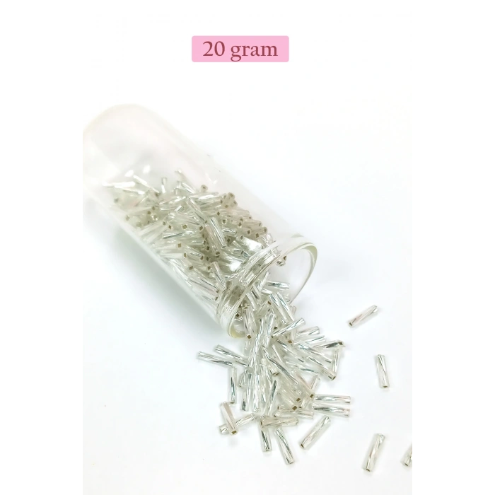 Uzun Boru Kesme Boncuk Çap 2mm Uzunluk 10 mm - 20 Gram - Parlak Gümüş - BNC257