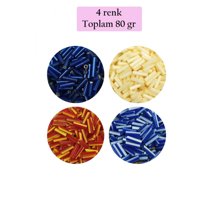 Uzun Boru Kesme Boncuk Çap 2mm Uzunluk 10 mm - 4 Renk - Toplam 80 Gram - BNC428