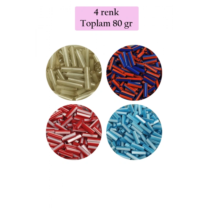 Uzun Boru Kesme Boncuk Çap 2mm Uzunluk 10 mm - 4 Renk - Toplam 80 Gram - BNC429