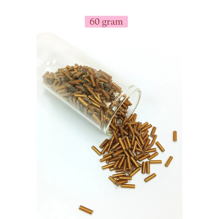 Uzun Boru Kesme Boncuk Çap 2mm Uzunluk 10 mm - 60 Gram - Gold - BNC287